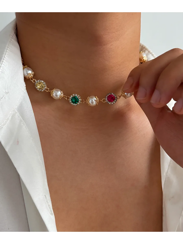 Acrylic Rhinestone Pearl Necklace