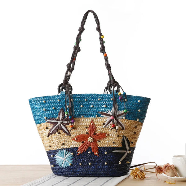 Straw Bag with Flowers