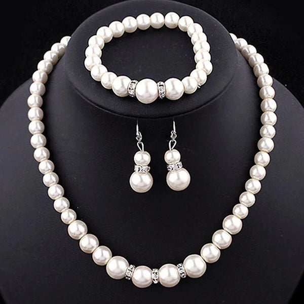 Pearl Necklace Bracelet and Earring Set