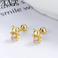 Bear Earrings with Pink Gemstones