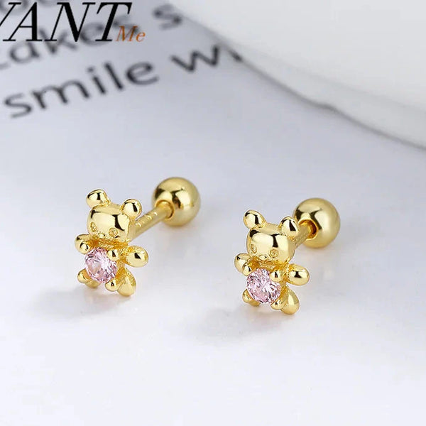 Bear Earrings with Pink Gemstones