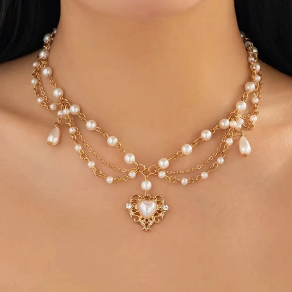 Pearl Necklace with Heart Pendant