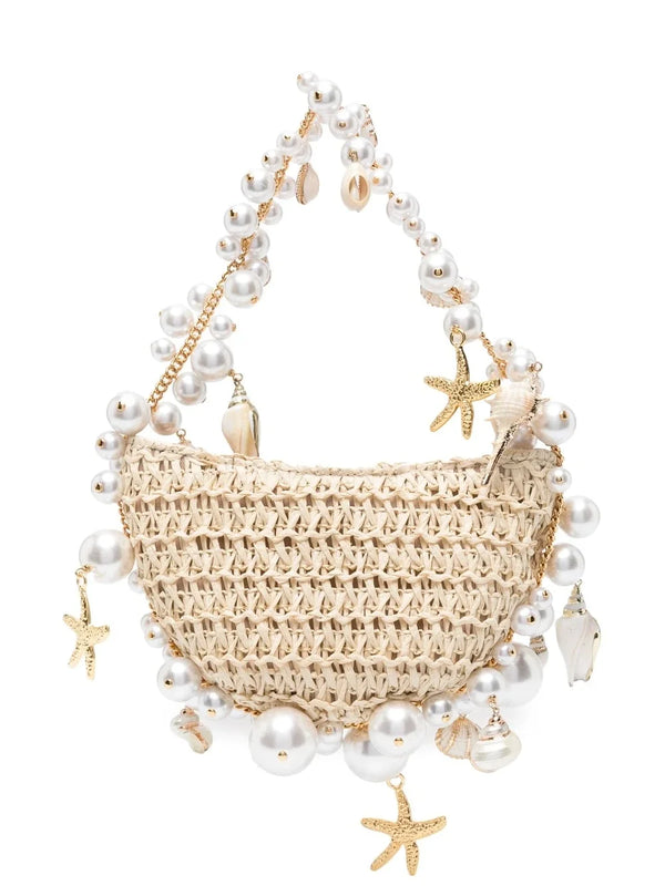 Straw Handbags with Pearls