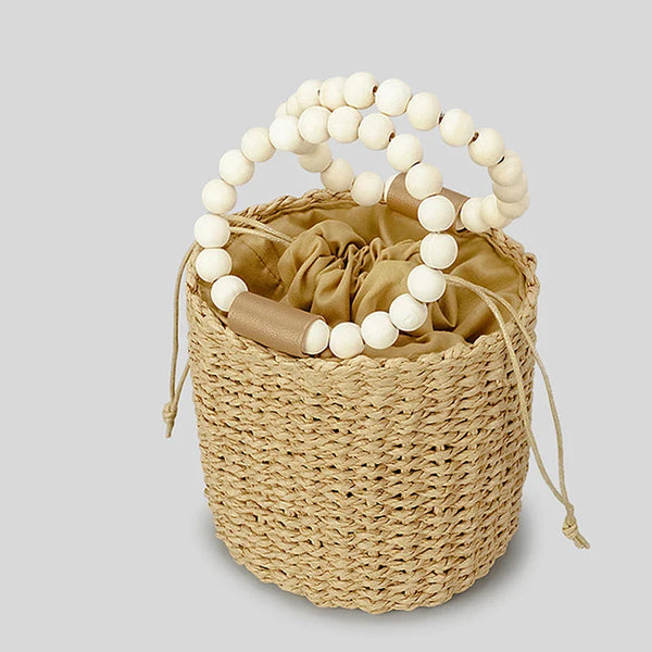 Beaded Straw Makeup Bag