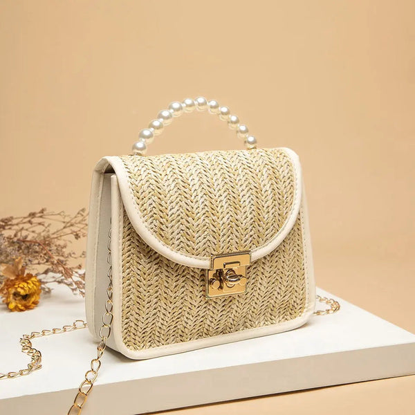 Straw Bag with Pearl Handle