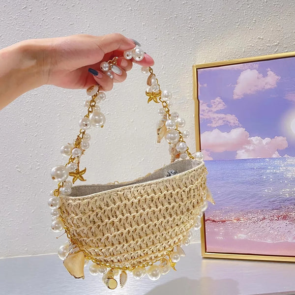 Pearl and Straw Bag