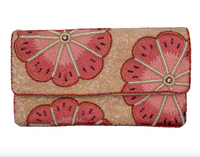 Coral Pink Floral Beaded Clutch