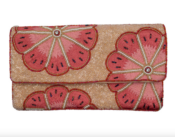 Coral Pink Floral Beaded Clutch