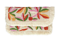 Raffia Floral Embroidered  beaded Clutch