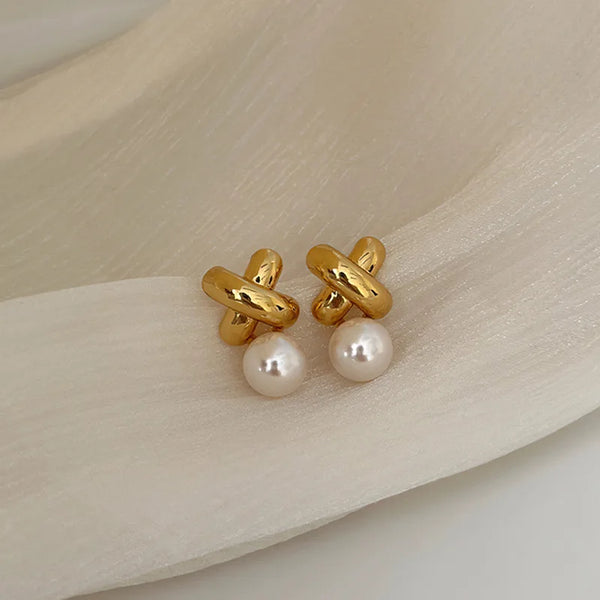 Gold Pearl Drop Earrings